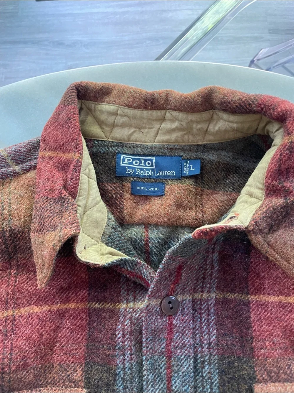 Polo by Ralph Lauren Red, Green & Brown Plaid Button-Down Shirt 100% wool